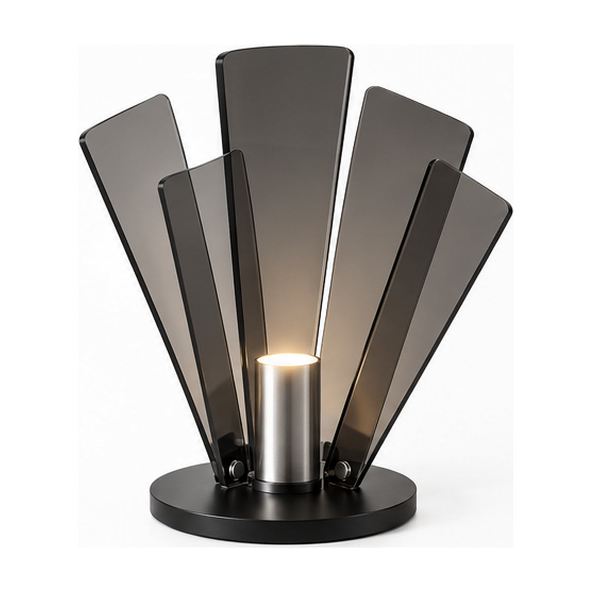 Lampe Éventail Chrome – Objet lumineux à ailettes fumées