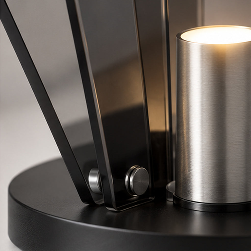 Lampe Éventail Chrome – Objet lumineux à ailettes fumées