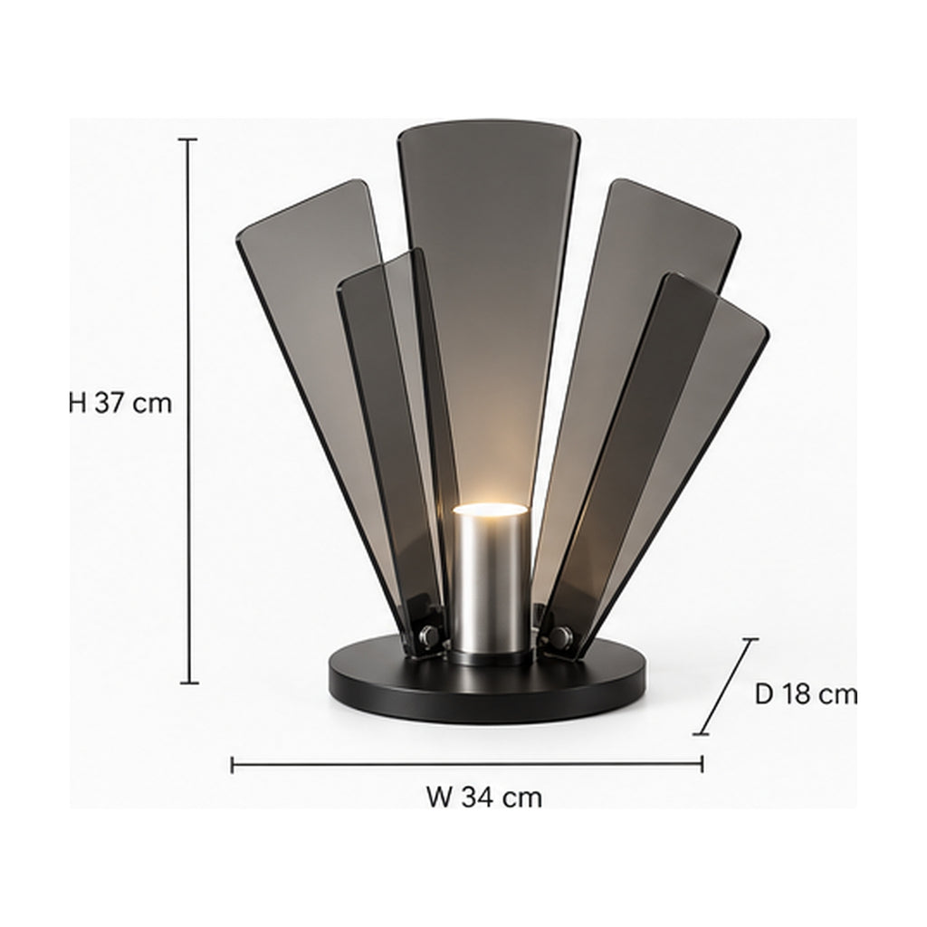 Lampe Éventail Chrome – Objet lumineux à ailettes fumées