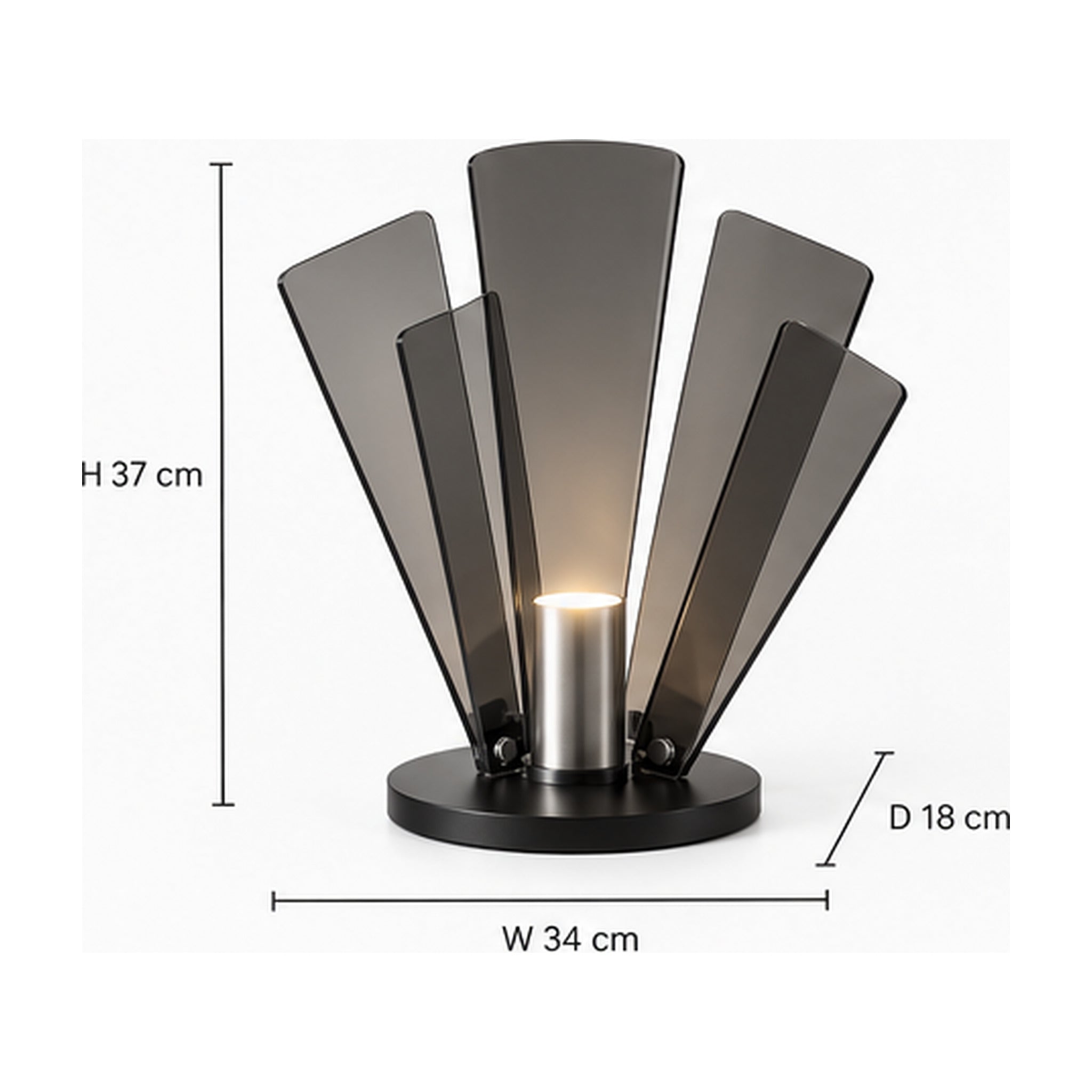 Lampe Éventail Chrome – Objet lumineux à ailettes fumées