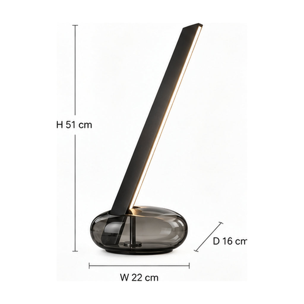 Lampe Oblique Noir – Lame lumineuse inclinée sur base fumée