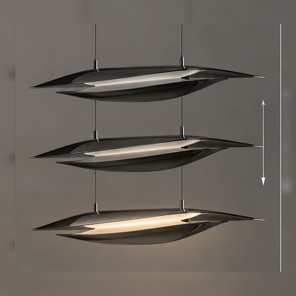 Suspension Ailes Chromées – Luminaire aérien à double coque