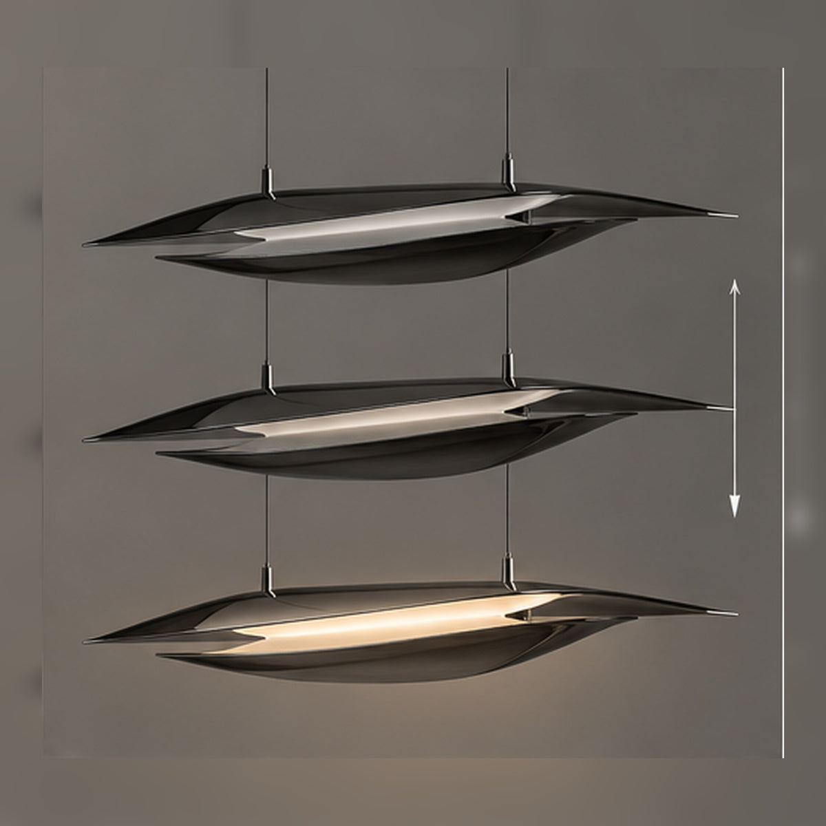 Suspension Ailes Chromées – Luminaire aérien à double coque