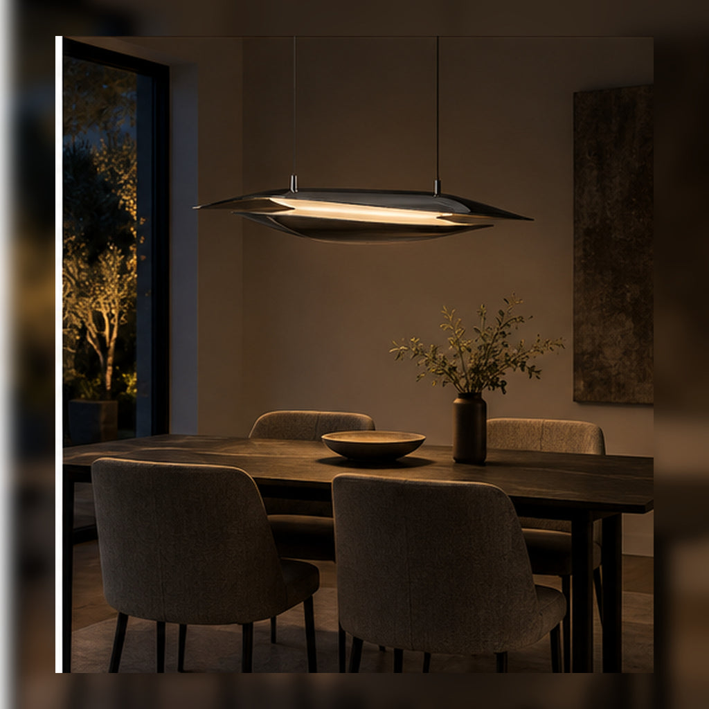 Suspension Ailes Chromées – Luminaire aérien à double coque