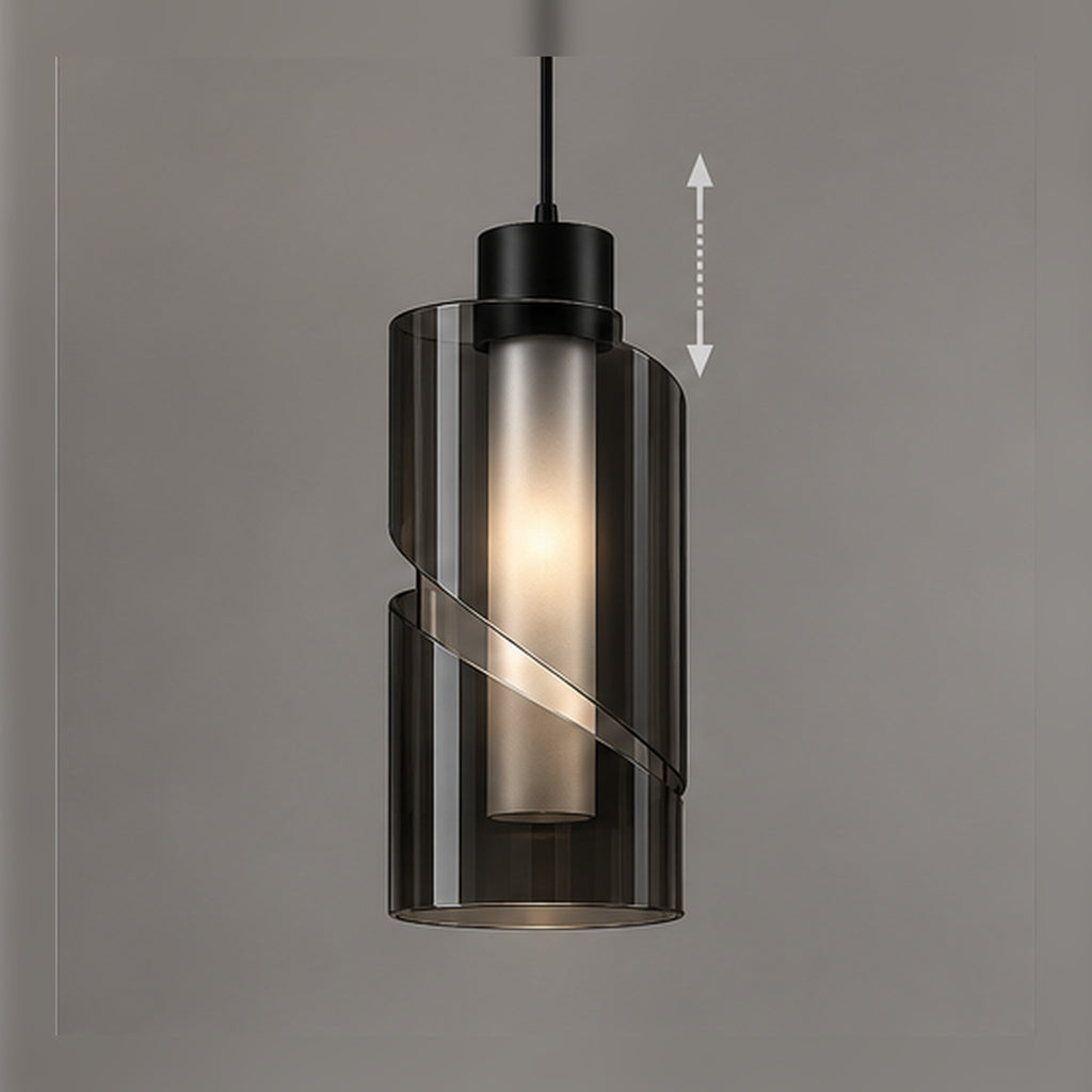 Suspension Cylindre Fendu – Éclairage architectural en verre fumé