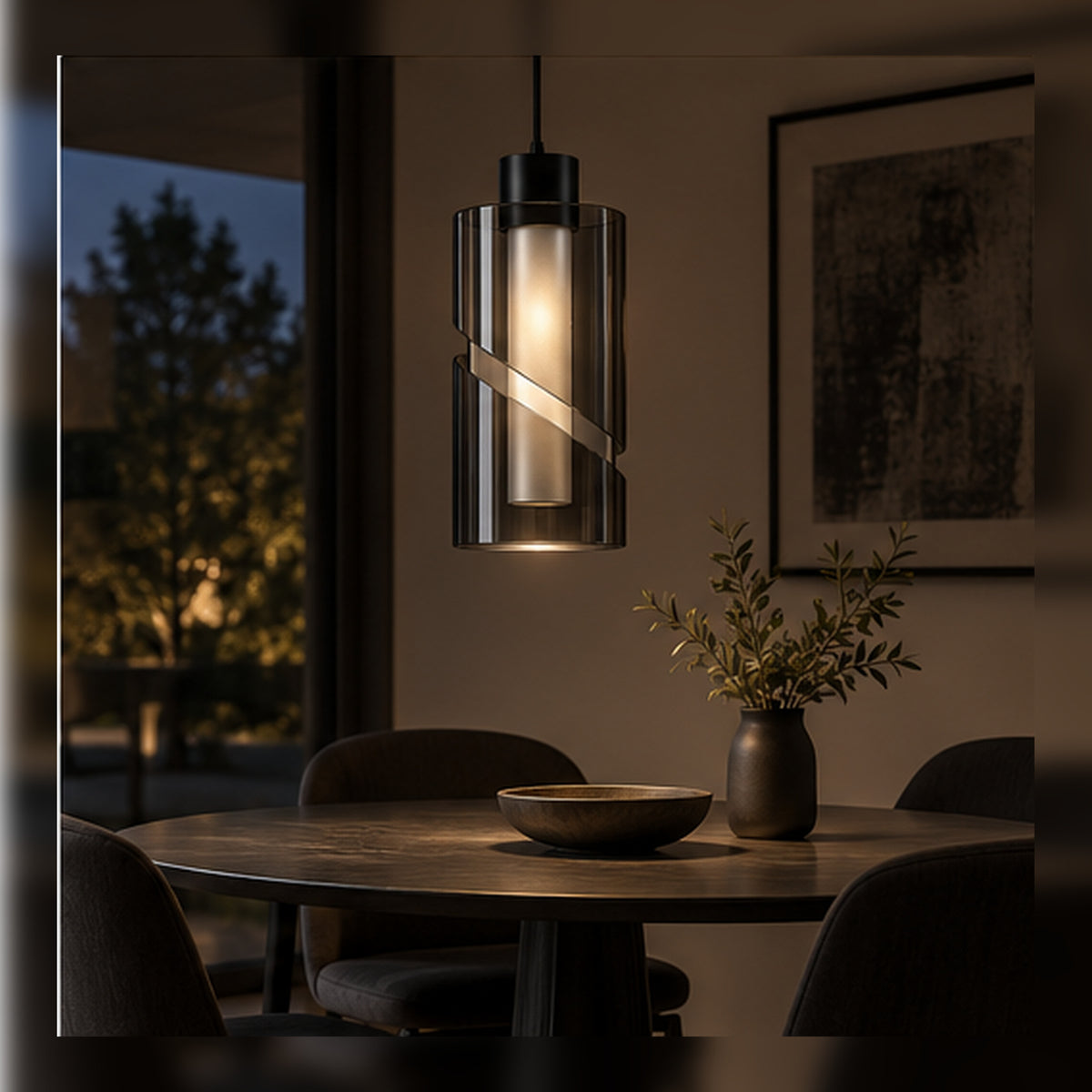 Suspension Cylindre Fendu – Éclairage architectural en verre fumé