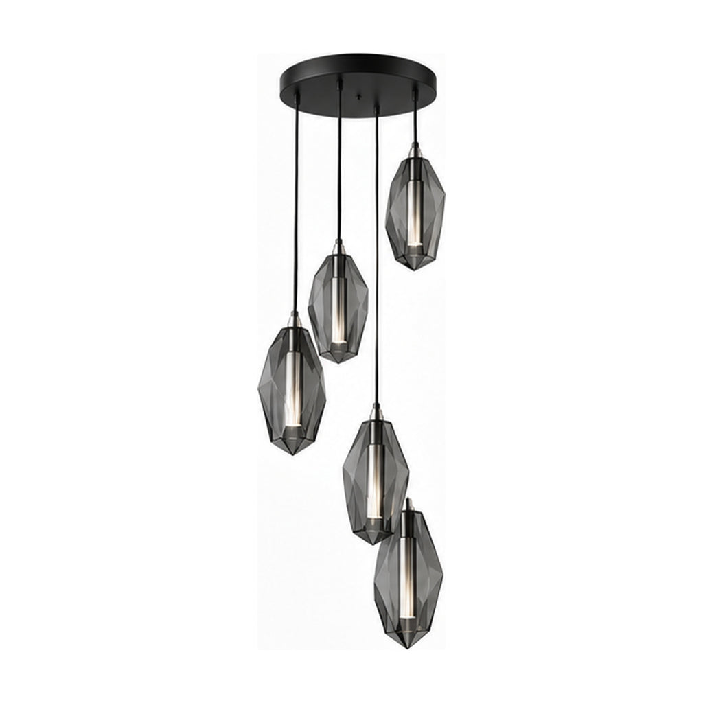 Suspension Prismes Descendants – Composition sculpturale à cinq lumières