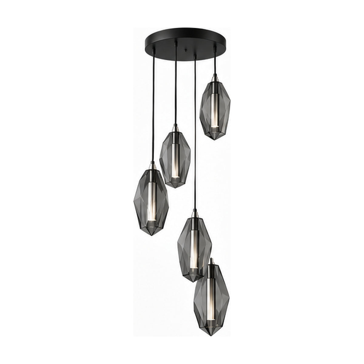 Suspension Prismes Descendants – Composition sculpturale à cinq lumières