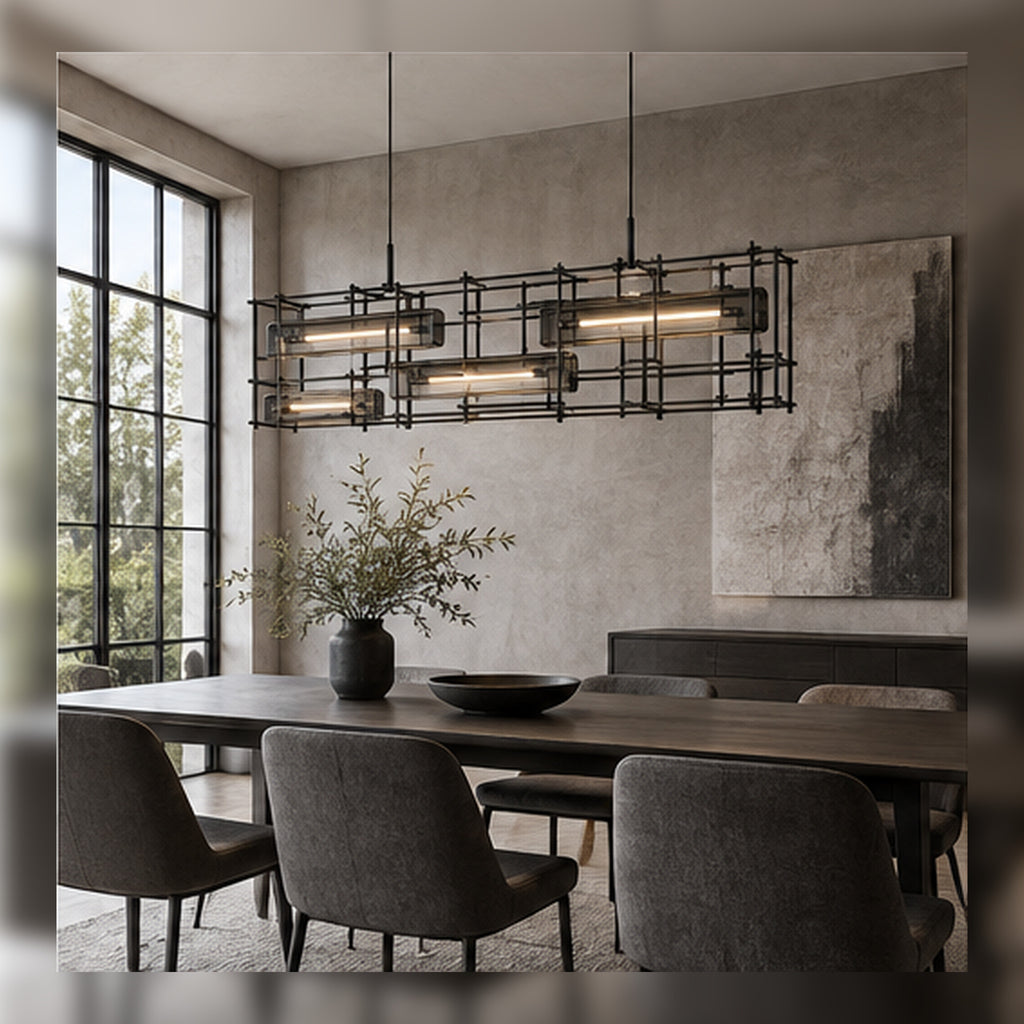 Suspension Trame Graphite – Ligne lumineuse ajourée pour table