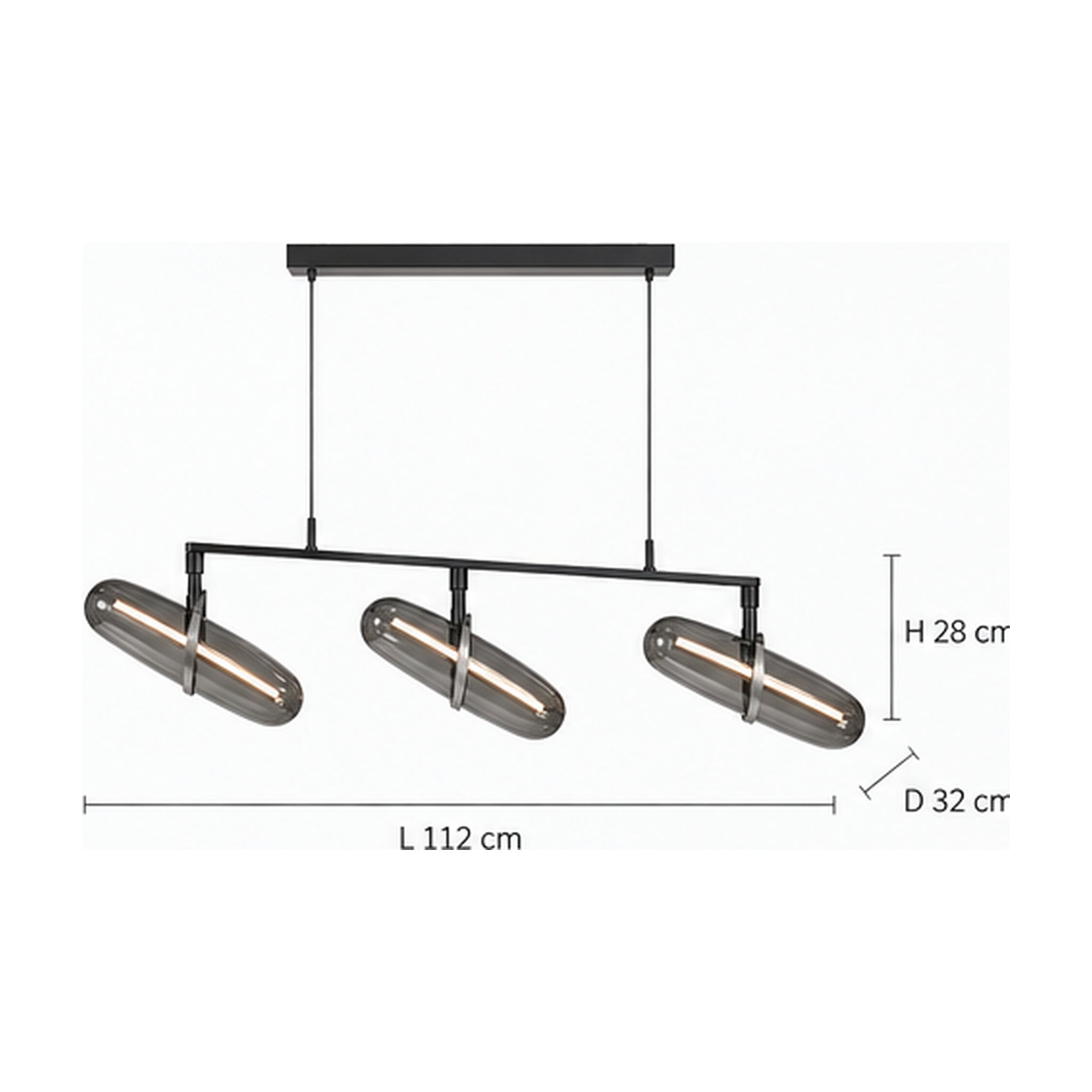Suspension Vecteur Trois – Luminaire graphique en verre fumé