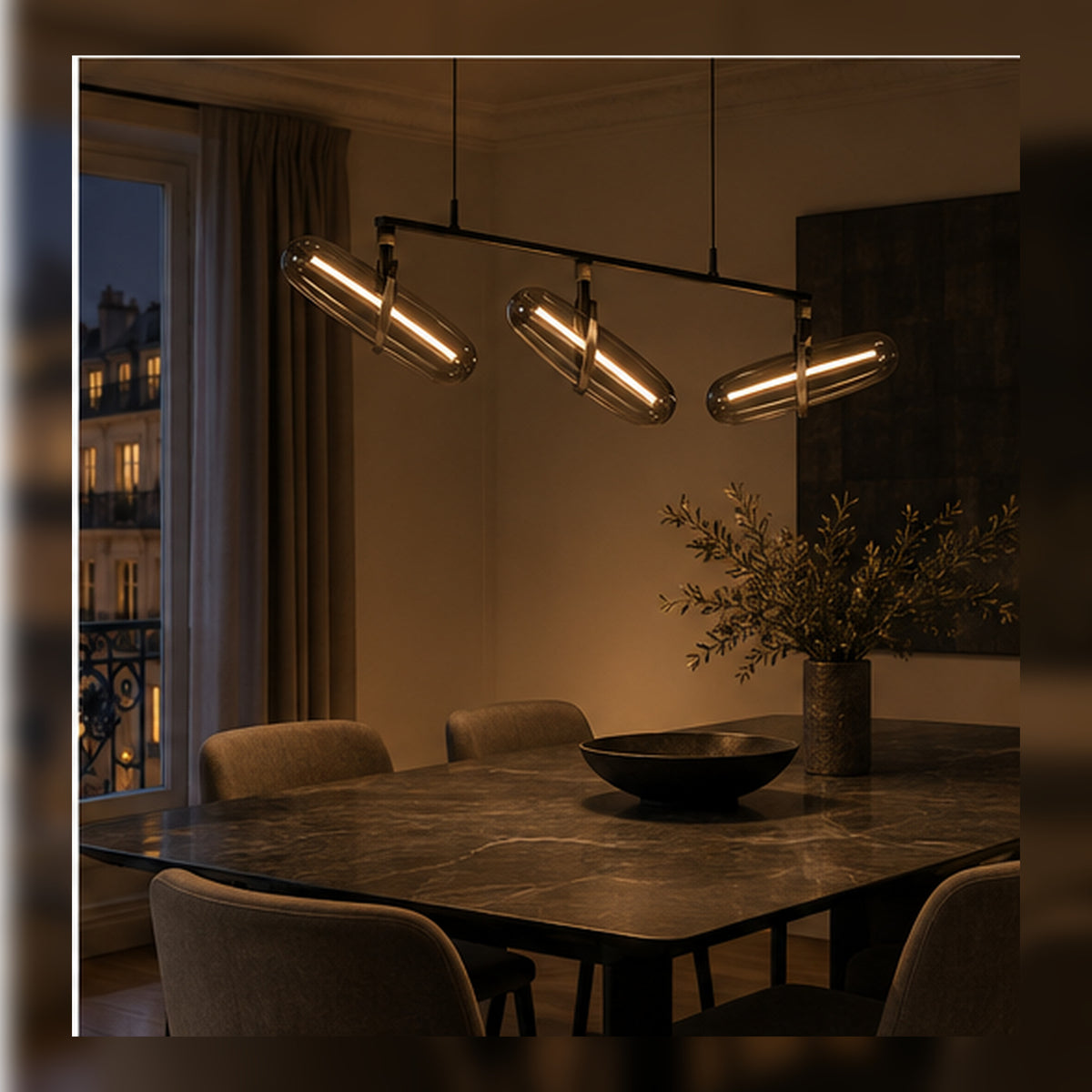 Suspension Vecteur Trois – Luminaire graphique en verre fumé
